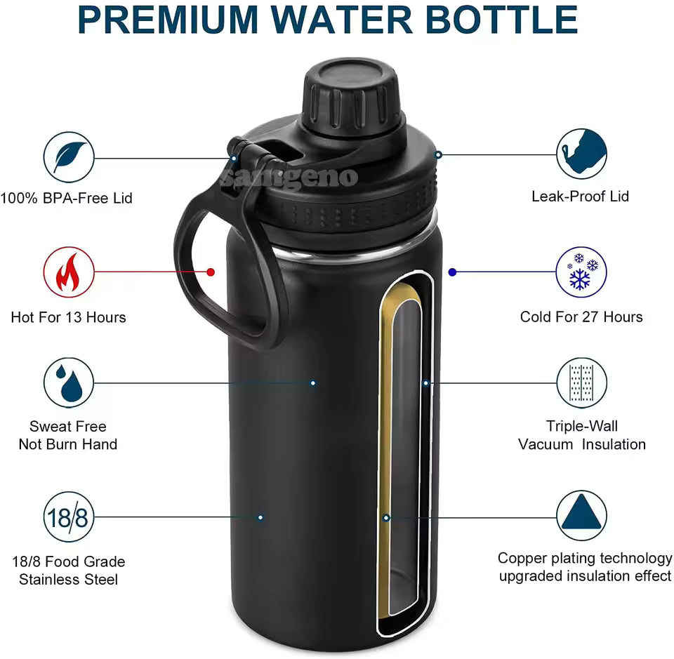 Stainless Steel insulated Water Bottle, double vacuum bottles for cycling, gym, travel.